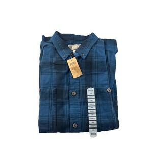 Duluth Trading Free Swingin Flannel Shirt Mens L Blue Plaid Relaxed Fit NEW